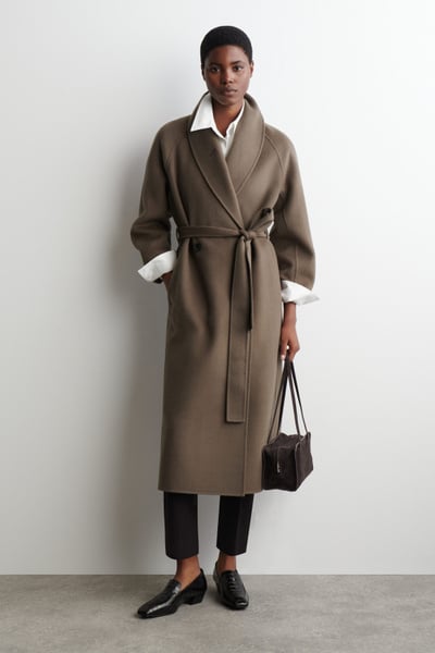 BELTED DOUBLE-FACED WOOL LONG COAT - BROWN | COS BELTED DOUBLE-FACED WOOL LONG COAT - BROWN | COS