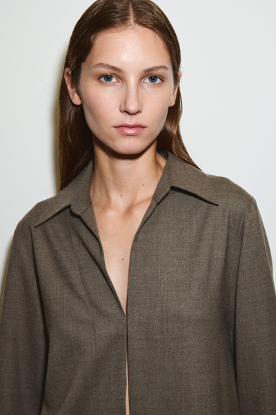 OPEN-COLLAR WOOL-BLEND SHIRT - GRAY | COS