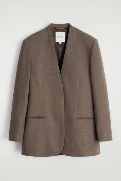 042052● ESSAY OVERSIZED COLLAR LESS COAT The Collarless Blazer Is the Fall Jacket Trend to Rely on