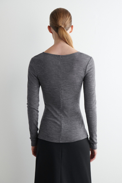 MERINO WOOL SCOOP-NECK TOP - GRAY MÉLANGE | COS