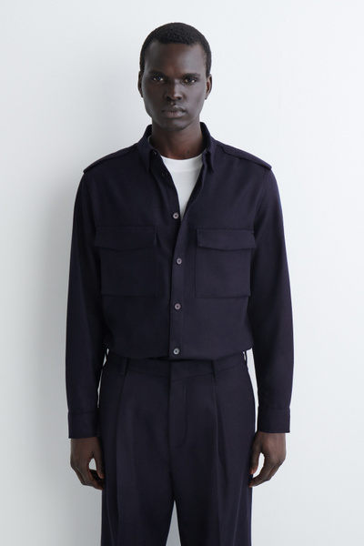 BUTTON-DOWN COLLAR WOOL SHIRT - NAVY | COS