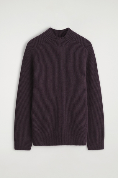 RIBBED WOOL FUNNEL-NECK SWEATER - PLUM MÉLANGE | COS