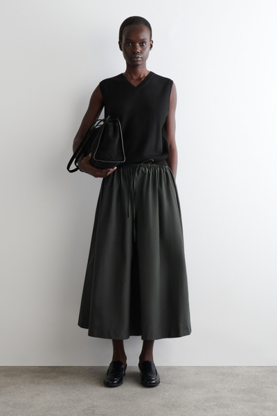 DRAWSTRING COTTON MIDI SKIRT - DARK GREEN | COS