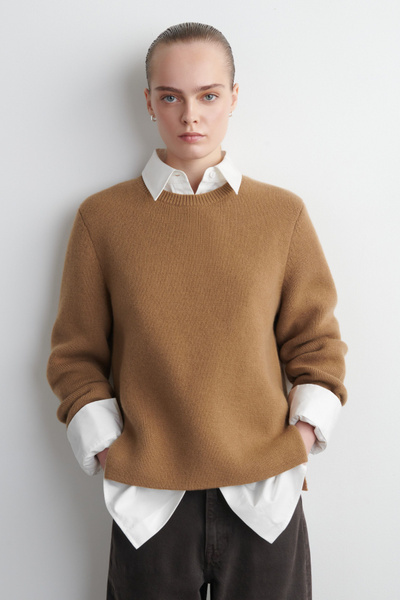 MERINO WOOL CREW-NECK SWEATER - BROWN | COS US