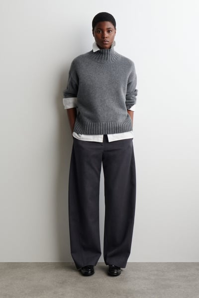 WOOL-BLEND BARREL-LEG TROUSERS - CHARCOAL | COS