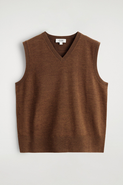メンズウェア EMBLEM V-NECK KNIT VEST - BROWN Men V-Neck Sleeveless Casual Knit Pullover Sleeveless