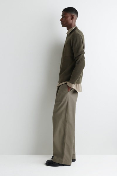 POCKET-DETAIL WOOL CREW-NECK JUMPER - KHAKI | COS