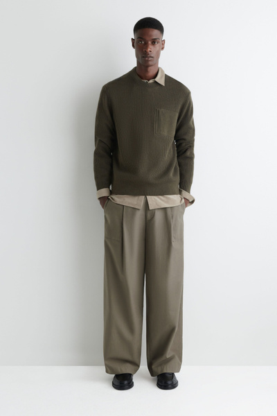 POCKET-DETAIL WOOL CREW-NECK SWEATER - KHAKI | COS US