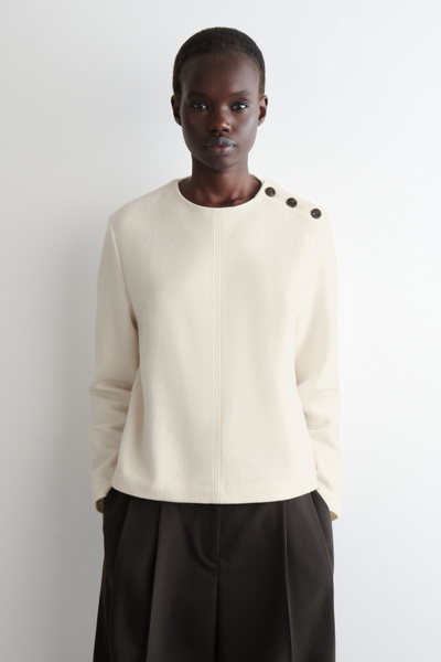 BUTTON-DETAIL BOILED-WOOL SWEATSHIRT - WHITE | COS