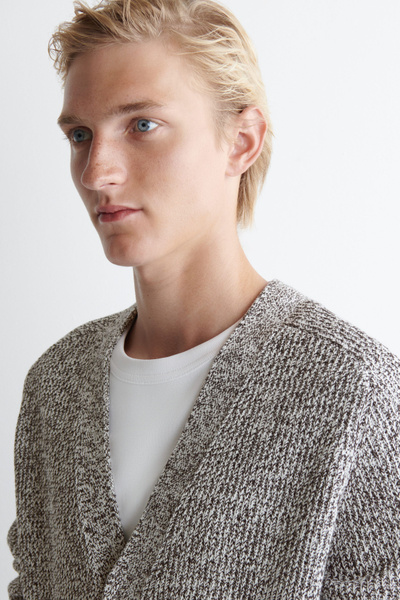 FLECKED V-NECK ZIP-UP CARDIGAN - BROWN MÉLANGE | COS
