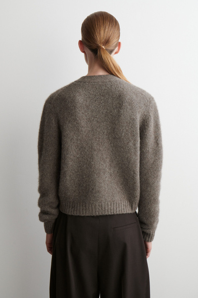 【LENO×JS】 ALPAKA CARDIGAN サイズ2 CROPPED ALPACA-BLEND CARDIGAN - TAUPE MÉLANGE | COS