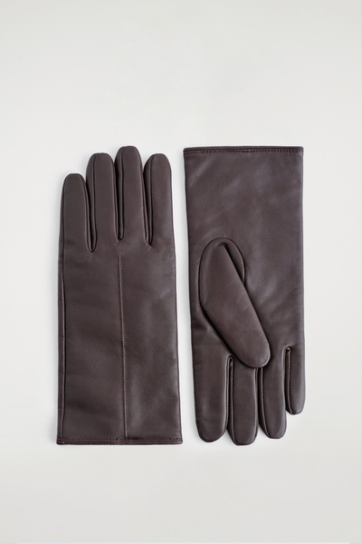 CASHMERE-LINED LEATHER GLOVES - DARK BROWN | COS