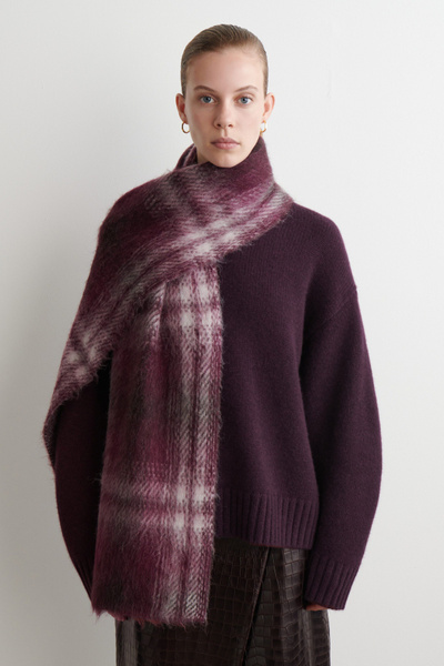 CHECKED ALPACA-BLEND SCARF - BURGUNDY / CHECKED | COS