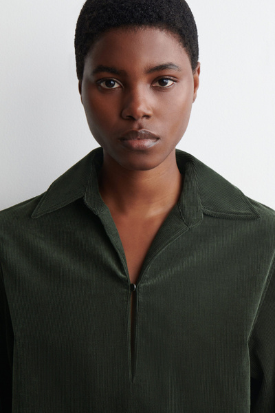 cos shirt dress green Corduroy Mini Shirt Dress