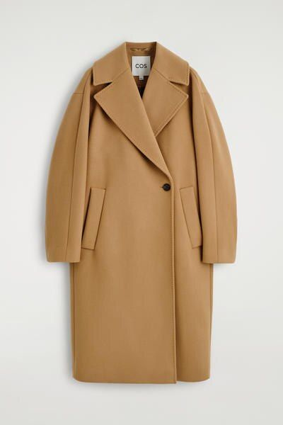 OVERSIZED DOUBLE-BREASTED WOOL LONG COAT - CAMEL | COS
