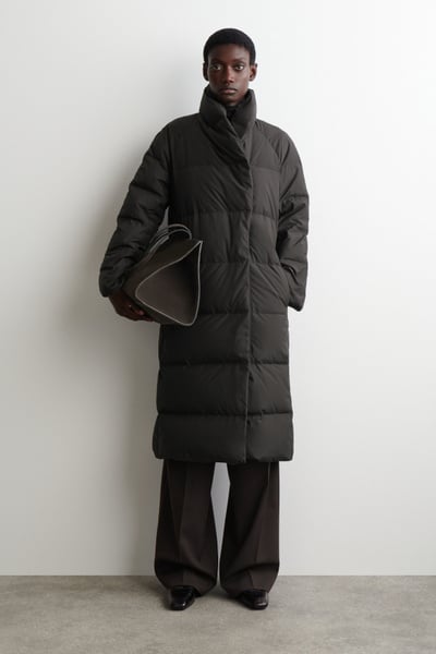 ジャケット・アウター Silk Polyester Shawl Collar Down Coat SHAWL-COLLAR QUILTED DOWN COAT - DARK BROWN | COS US