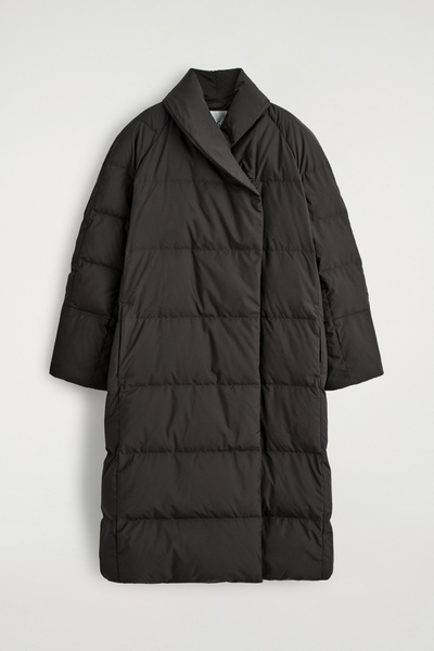 ジャケット・アウター Silk Polyester Shawl Collar Down Coat SHAWL-COLLAR QUILTED DOWN COAT - DARK BROWN | COS