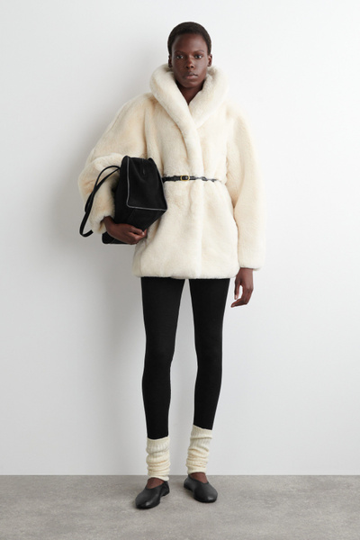 SHAWL-COLLAR FUR-EFFECT JACKET - LIGHT BEIGE | COS US