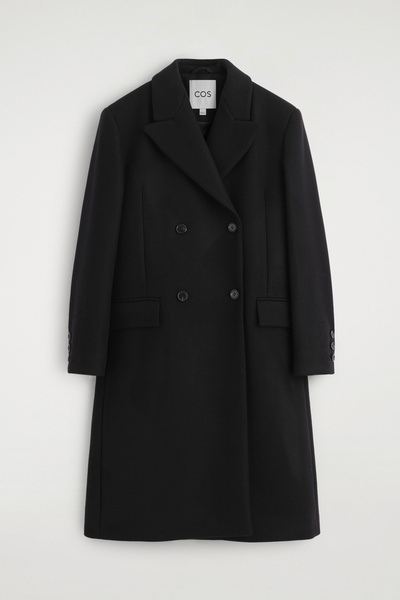 TAILORED DOUBLE-BREASTED WOOL LONG COAT - BLACK | COS