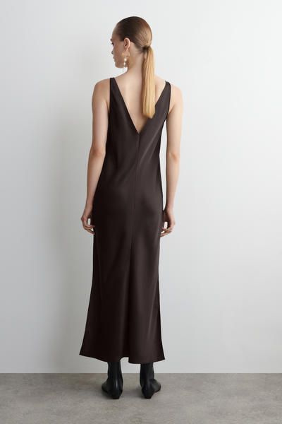 LACE-TRIMMED SATIN SLIP DRESS - BROWN | COS US LACE-TRIMMED SATIN SLIP DRESS - BROWN | COS US