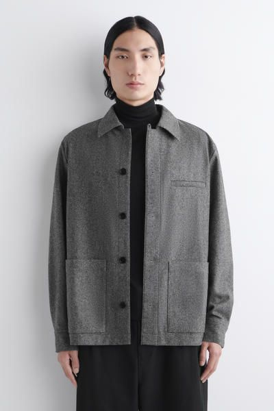 【極美品】HUMAN MADE WOOL OVERSHIRT L 黒グレー 超人気美品】HUMAN MADE WOOL OVERSHIRT L 黒グレー
