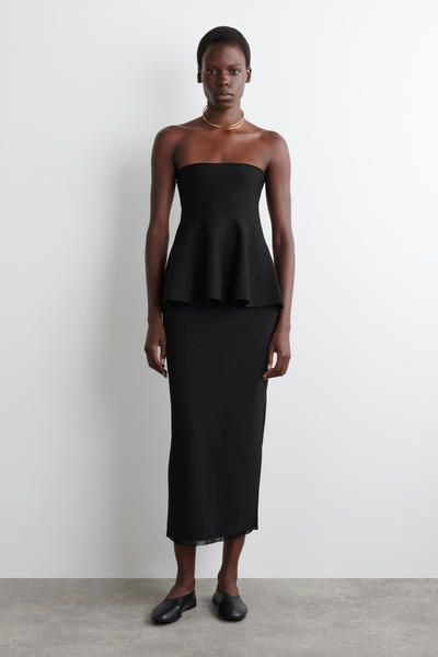 SHEER-DETAIL KNITTED PEPLUM TOP - BLACK | COS US