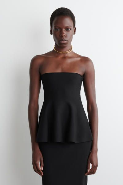SHEER-DETAIL KNITTED PEPLUM TOP - BLACK | COS US