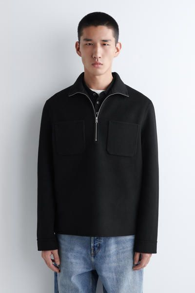 DOUBLE-FACED WOOL ZIP-UP SWEATSHIRT - BLACK | COS US