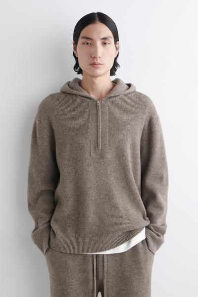 KNITTED MERINO-YAK ZIP-UP HOODIE - BEIGE MÉLANGE | COS US