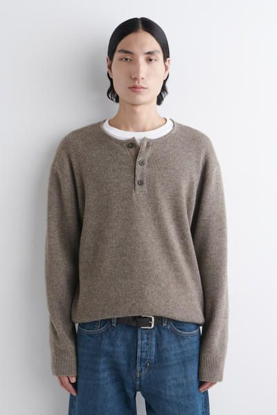 KNITTED MERINO-YAK HENLEY TOP - BEIGE MÉLANGE | COS US