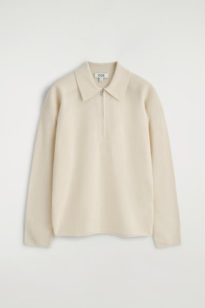 MERINO WOOL-YAK ZIP-UP POLO SHIRT - WHITE | COS US