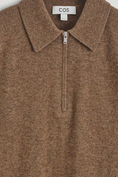 MERINO WOOL-YAK ZIP-UP POLO SHIRT - BROWN MÉLANGE | COS US