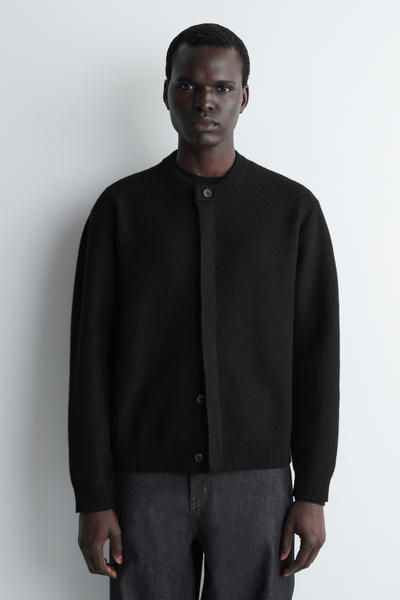 BOILED-WOOL CREW-NECK CARDIGAN - BLACK | COS