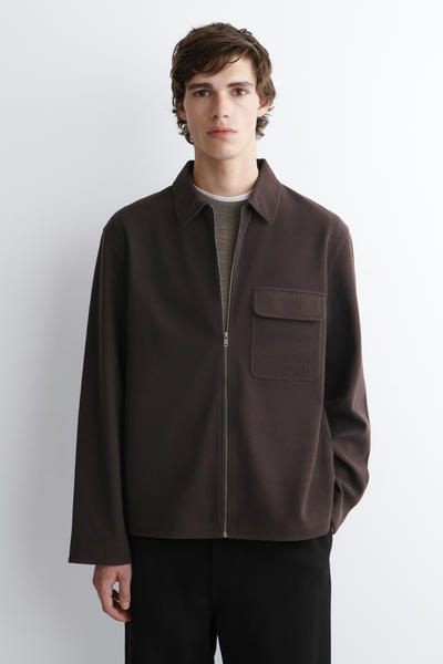 CORDUROY-JERSEY ZIP-UP OVERSHIRT - DARK BROWN | COS US