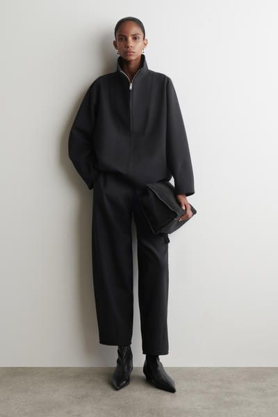 MOCK-NECK ZIP-UP TOP - CHARCOAL | COS US