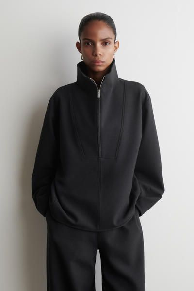 MOCK-NECK ZIP-UP TOP - CHARCOAL | COS US