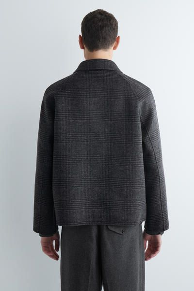 REVERSIBLE CHECKED / HERRINGBONE WOOL SPORTS JACKET - GRAY