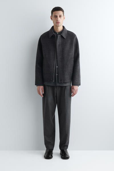 REVERSIBLE CHECKED / HERRINGBONE WOOL SPORTS JACKET - GRAY