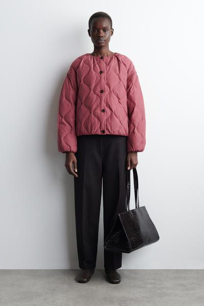 GATHERED QUILTED DOWN JACKET - DARK RED | COS US