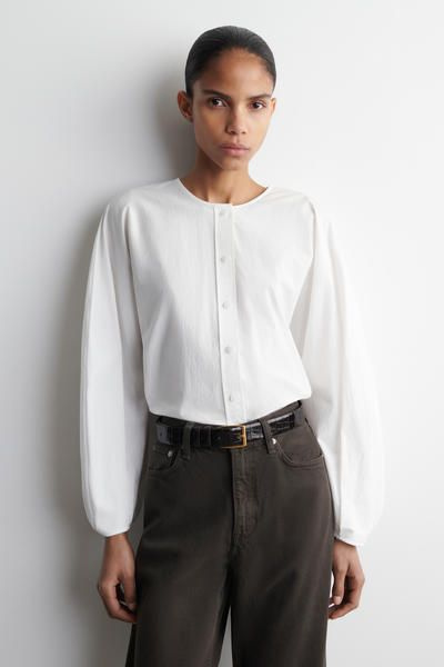 cotton volume gather blouse ホワイト cotton volume gather blouse ホワイト Cotton Gather Blouse - White