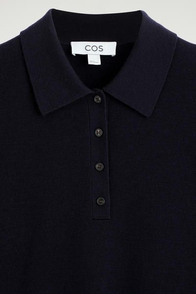CROPPED-SLEEVE MERINO WOOL POLO SHIRT - NAVY | COS US