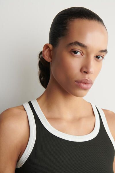 RIBBED COTTON TANK TOP - KHAKI / WHITE | COS US