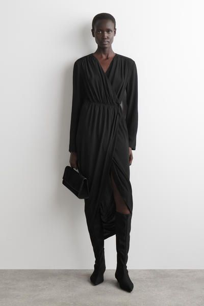 GATHERED MIDI WRAP DRESS - BLACK | COS US