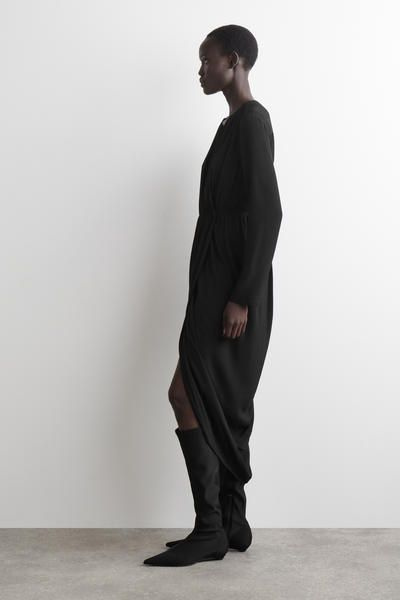 GATHERED MIDI WRAP DRESS - BLACK | COS US