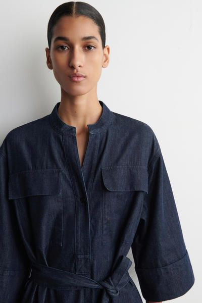 DENIM UTILITY MIDI SHIRT DRESS - DARK BLUE | COS US