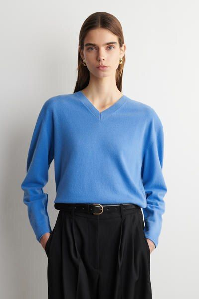 MERINO WOOL V-NECK SWEATER - BLUE | COS ES
