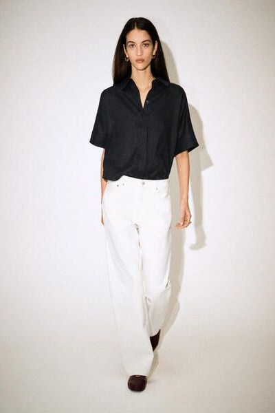 OVERSIZED SHORT-SLEEVED LINEN SHIRT - WASHED BLACK | COS CA