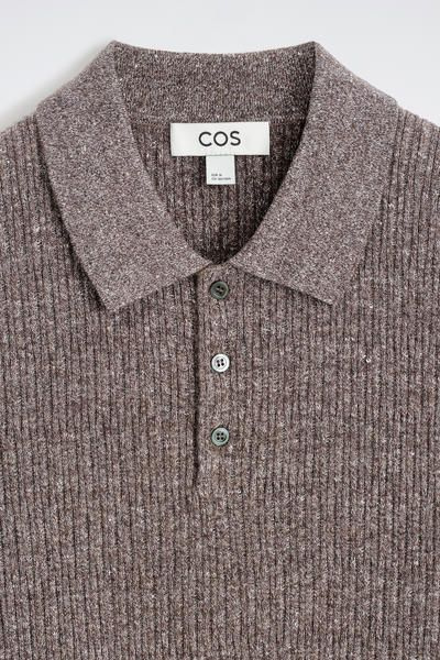 CASHMERE-LINEN POLO SHIRT - BROWN MÉLANGE | COS CA