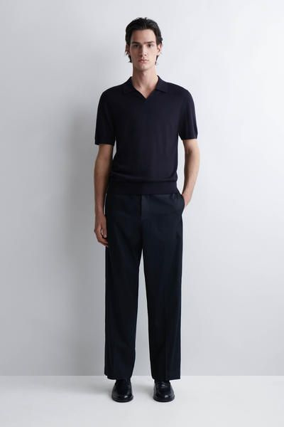 OPEN-COLLAR MERINO WOOL POLO SHIRT - NAVY | COS US