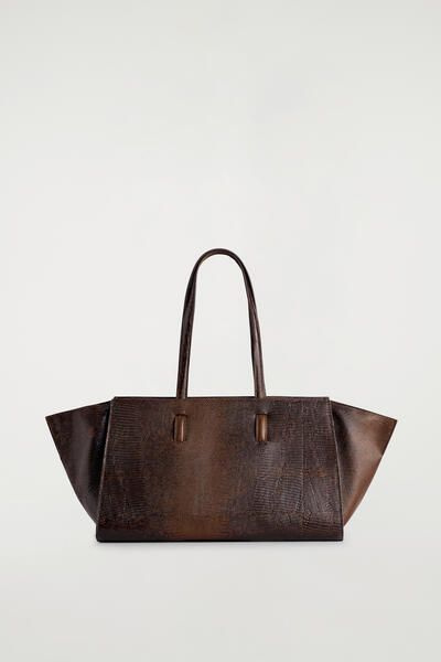 MONUMENT TOTE BAG - LEATHER - CROC-EFFECT / BROWN | COS US
